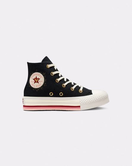 Zapatos Plataforma Converse Chuck Taylor All Star Lift Hearts Altas Niña Negras | PE P47L5E